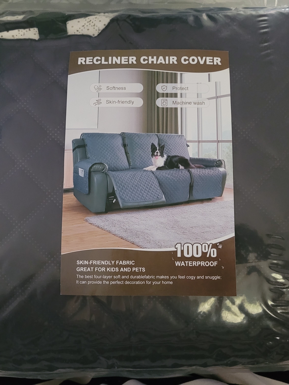 Universal Black Quilted Recliner and Sofa Protector Cover - 3 Seat. Last One